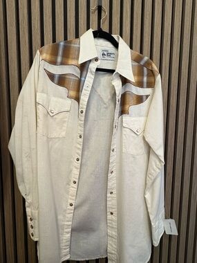Vintage Western Shirt with Brown Plaid Yoke